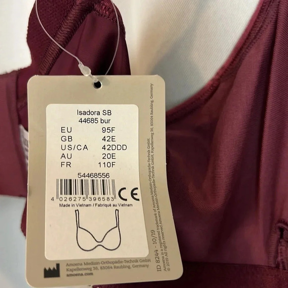 NWT Amoena Isadora Non-Wired Bra - Burgundy Size 42DDD - Picture 6 of 8